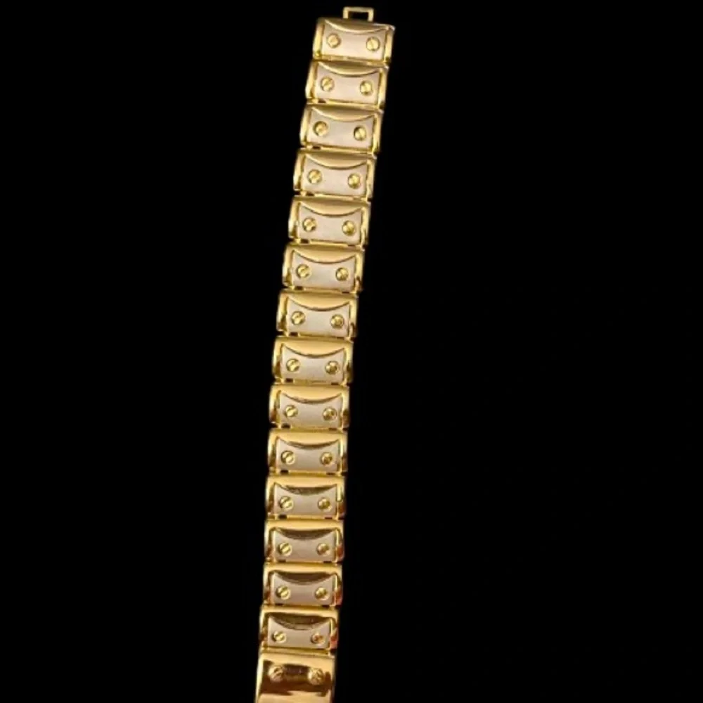 Vintage 80s Gold & Silver Two Tone Screw Head Link Bracelet With Faux Screw Head